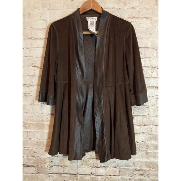 Joseph Ribkoff Top Womens 8 Dark Chocolate Faux Suede Open Front Lagenlook - Picture 1 of 13